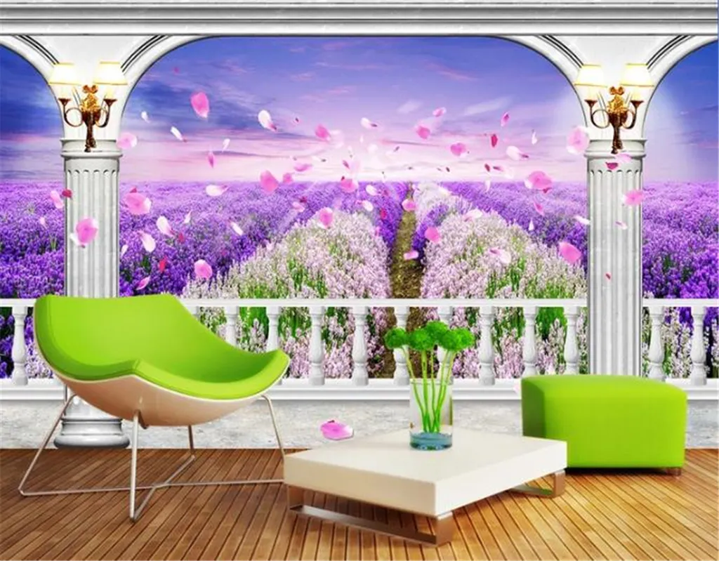 Floral Wallpaper For Walls Promotion A piece of purple lavender flower sea 3d flower wall paper beautiful and practical Wallpaper