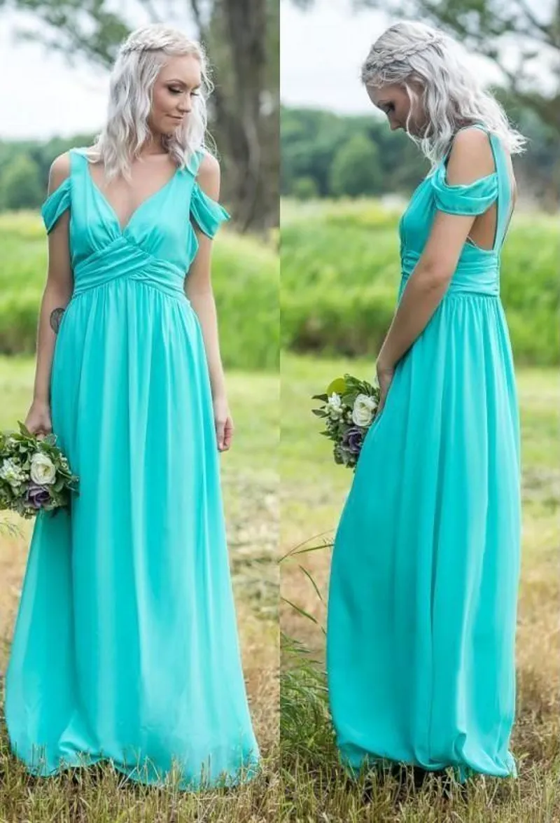Deep V Neck Coral Lavender Off Shoulder Chiffon Bridesmaid Dress Long Maid Of Honor Dress Lake Blue Lilac Wedding Guest Gowns From 74 19 DHgate