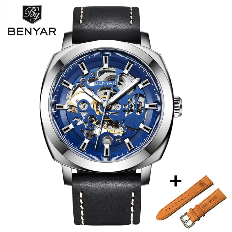 Benyar Mens Watches Set Reloj Hombre Top Brand Automatic Mechanical Waterproof Leather Sport Watch Men Relogio Masculino Watch CHR278G