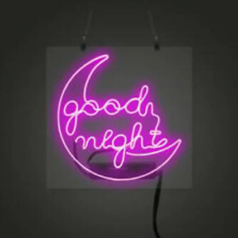 Pink GOOD NIGHT MOON Neon Sign Handmade Real Glass Tuble Bar KTV Store ...