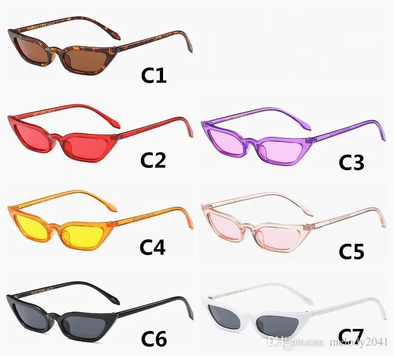 DHL Free Ship Sharp Cat Eye Women Sunglasses Slim Frame Sun Eyeglasses UV400 Plastic Candy Color Rim Metal Hinge 7 Colors