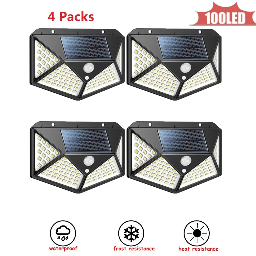 100 LED Outdoor Solar Wall Lamp PIR Motion Sensor Waterproof Light Garden Light Path Emergency Security Light 3 Sided Luminous 4 sided 270°l