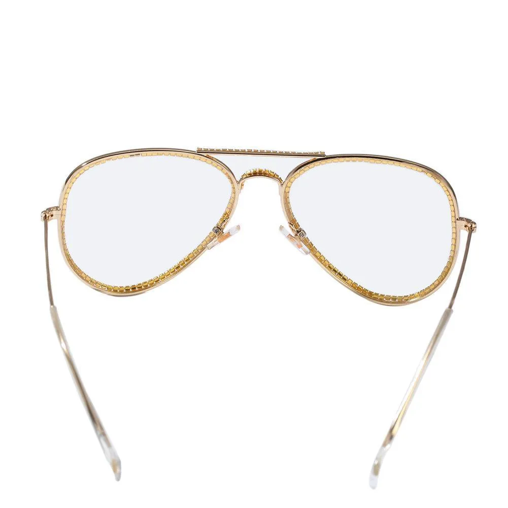 Atacado-Novo Moda Ouro Prata banhado a diamante de Bling Óculos Frames para Homens e Mulheres congeladas n Hip Hop Plain vidro Rapper Óculos Jóias
