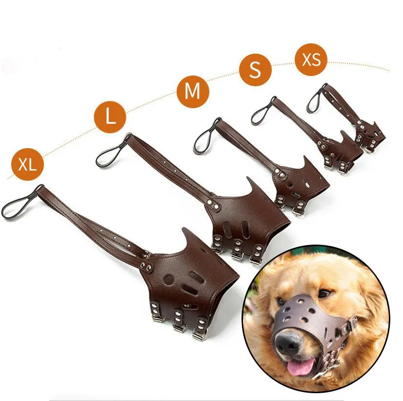 PU Leather Pet Dog Muzzle Adjustable Breathable Dog Prevention Bite Chew Masks for Small Medium Large Dogs Mouth Pet Supplies