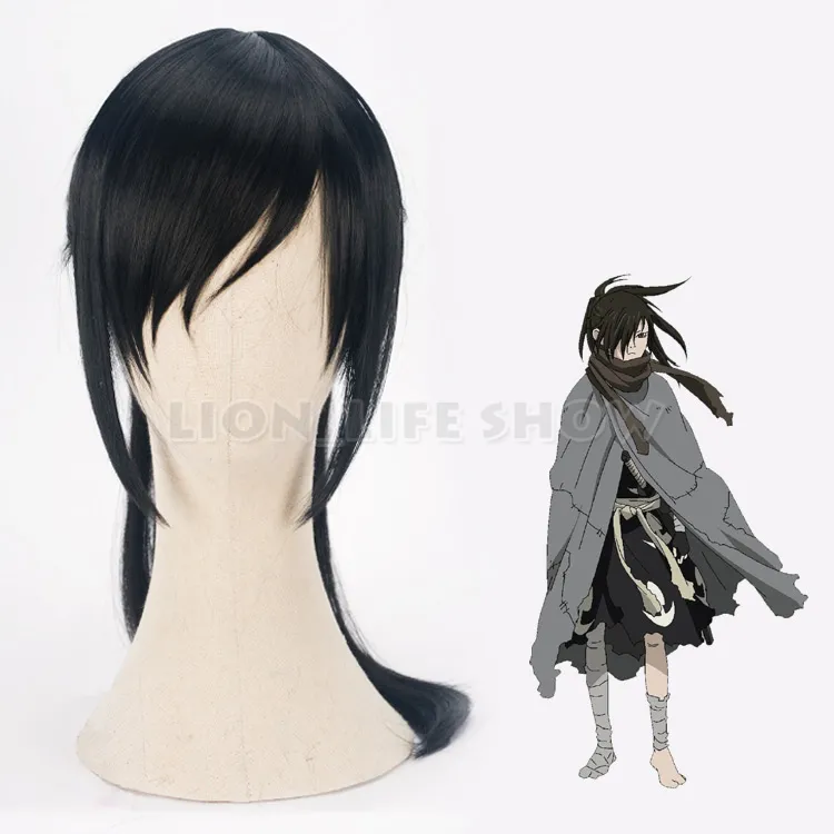 Dororo Hyakkimaru Cosplay Peluca de pelo Clip de cola de caballo negro Osamu Tezuka Anime Nuevo