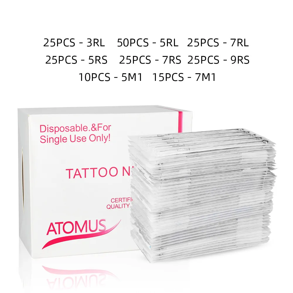 200pcs mezclados clasificados esterilizados desechables tatuaje de agarre agujas 3RL 5RL 7RL 5RS 7RS 9RS 5M1 7M1 máquina de tatuaje Agujas Microblading Naalden