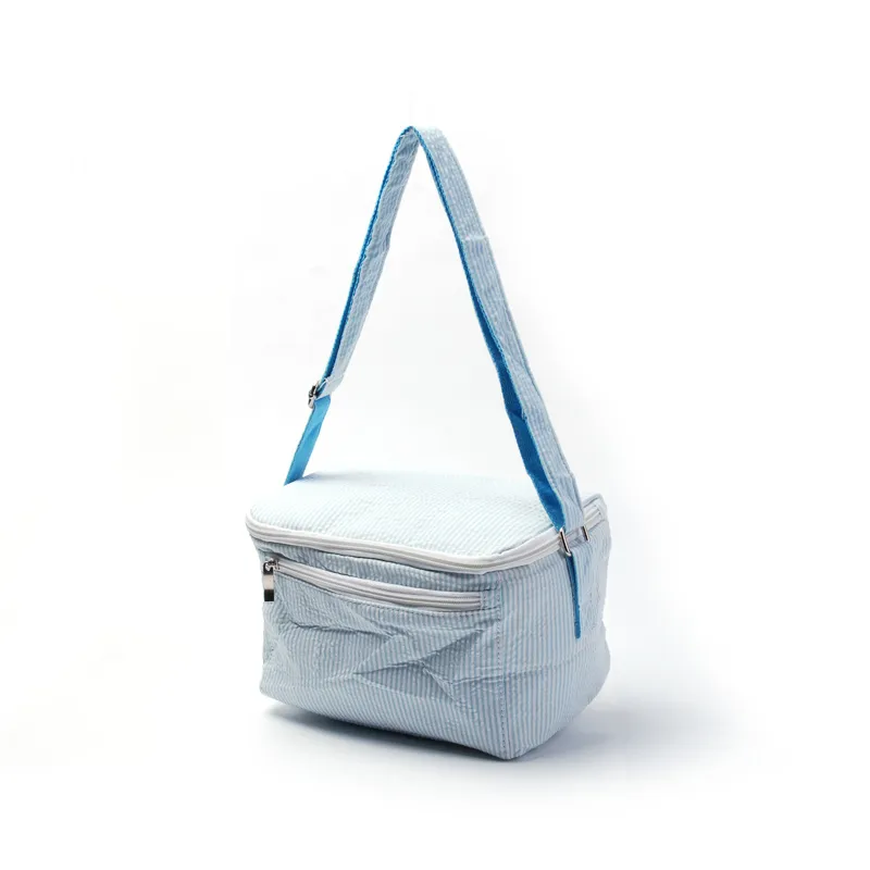 SEERSUCKER Geïsoleerde lunchtas strepen koeltassen Crossbody Food Carrier in Red Aqua Kiwi School geschenkdoos DOM032