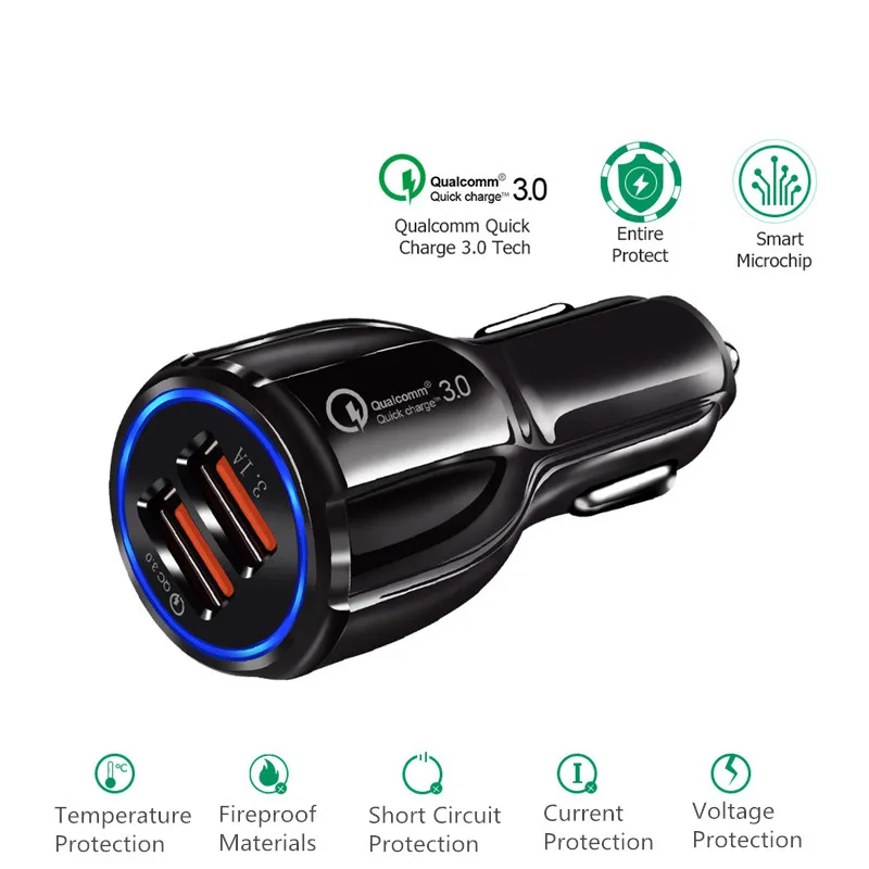 Cargador rápido para coche QC3.0 3.1A, adaptador USB dual, cargador rápido para teléfonos inteligentes