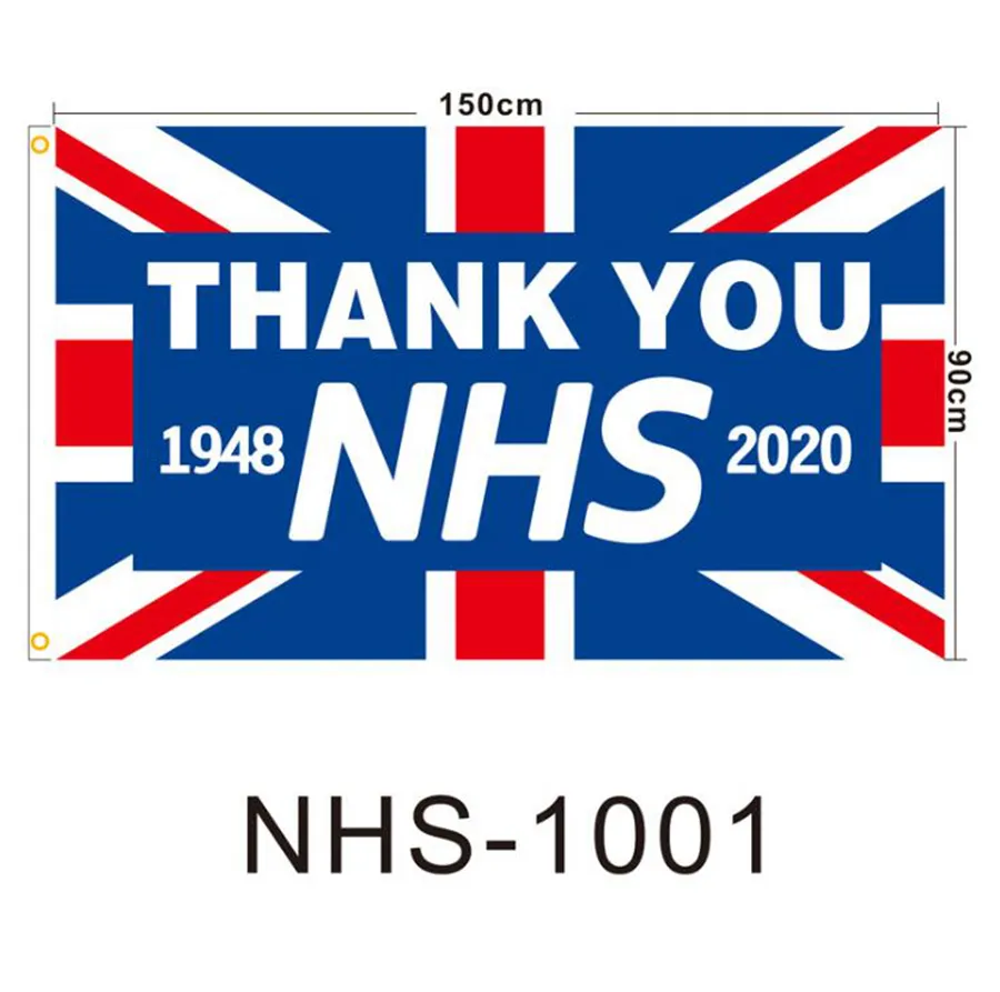 Grazie NHS Flag UK Il Regno Unito Arcobaleno 2020 Lettera stampata 90 * 150 cm Poliestere Home Banner Bandiere LJJO7928