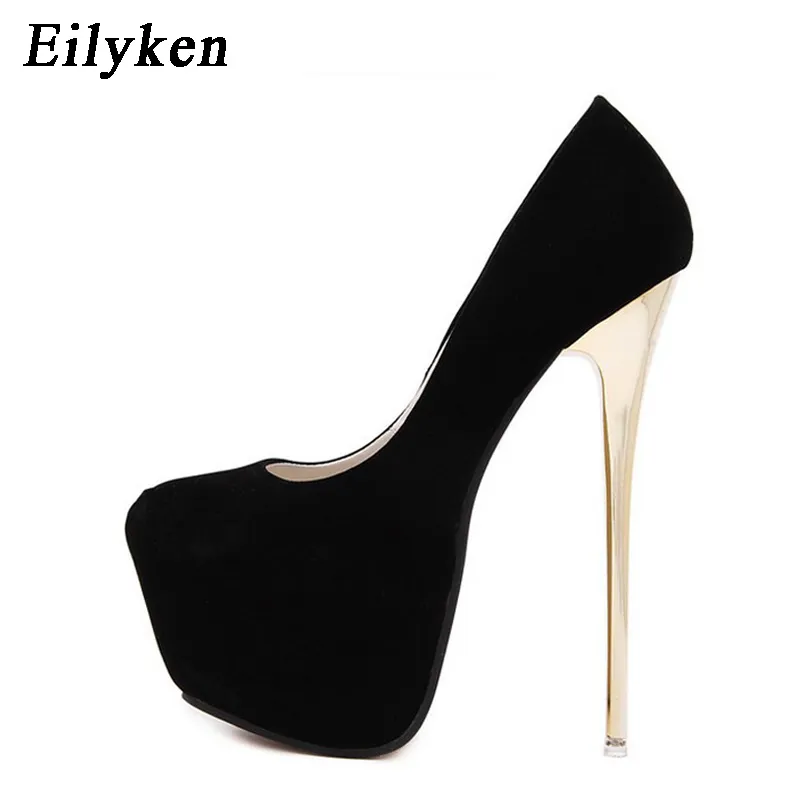 Eilyken bombas sexy mulheres mulheres fetiche sapatos concisos mulher bombas latform de salto muito alto stripper flock bombas 16 cm tamanho 34-40