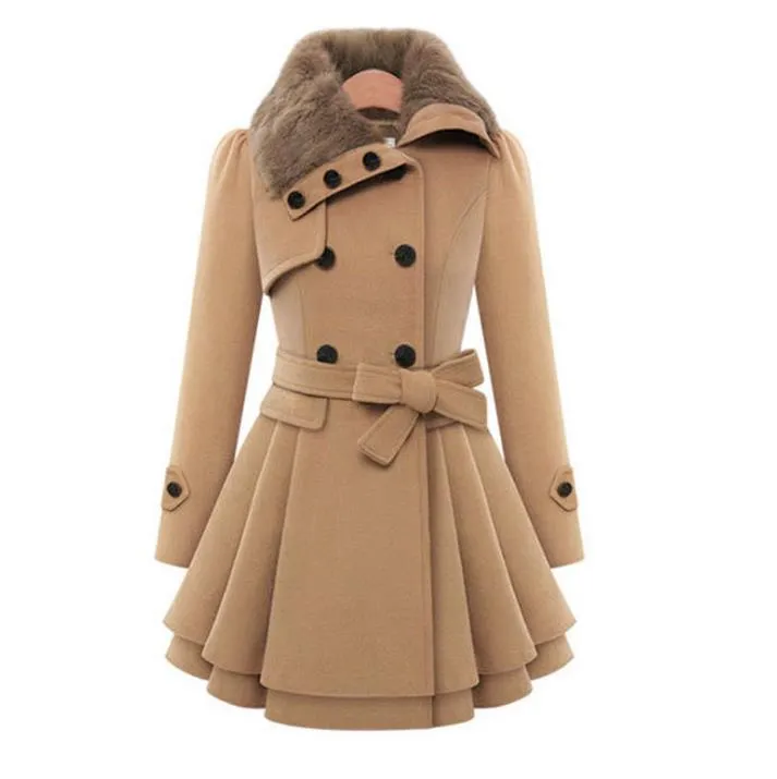 Europa Donna Cappotti Cappotto misto lana Cappotto medio lunghezza Capispalla donna Cappotti Colletto doppio petto in lana Capispalla donna Cappotto C4016