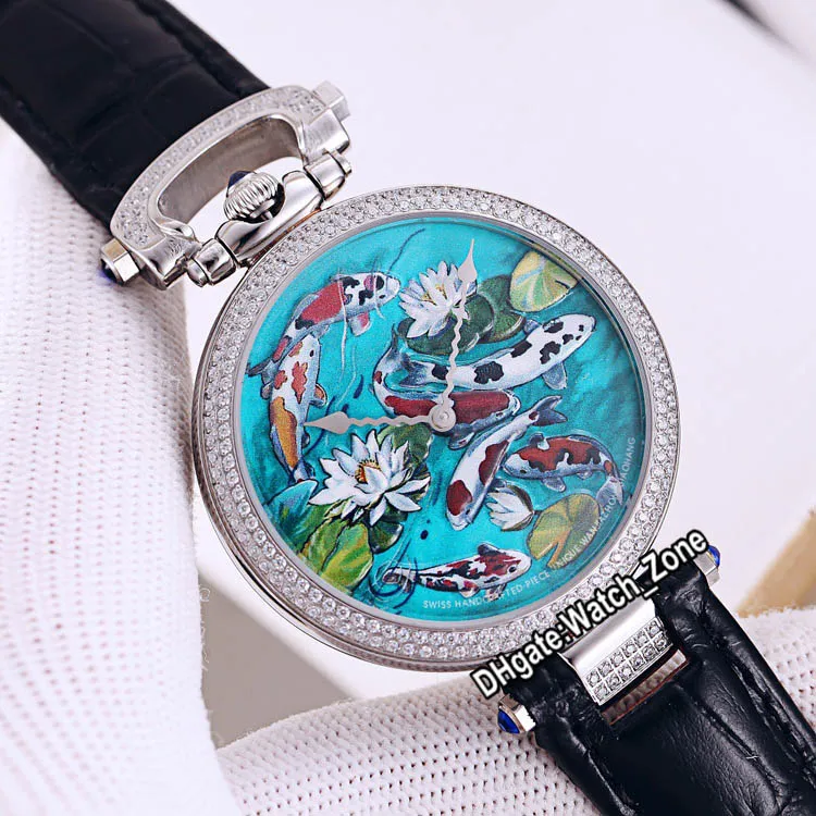 新しいBovet 1822 Amadeo Fleurie 3D Koi Fish Lotusダイヤルスイスクォーツメンズレディースユニセックスウォッチスチールダイヤモンドベゼルレザーストラップファッションウォッチ