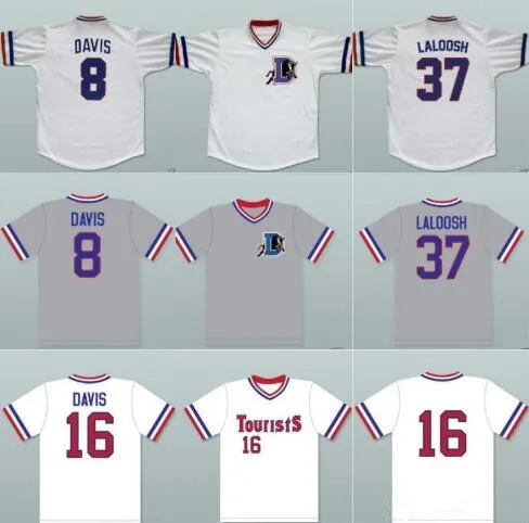 Męska koszulka Bull Durham Nuke' LaLoosh 37 Crash Davis 8 Kevin Costner 16 turystów podwójnie szyta koszulka bejsbolowa szary biały rozmiar S-4XL Mix Order