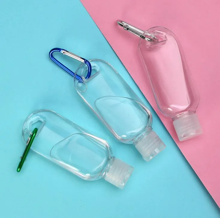 30 ml 60 ml lege navulbare flip cap fles met sleutelhaak transparante plastic hand sanitizer fles voor reizen SN4378