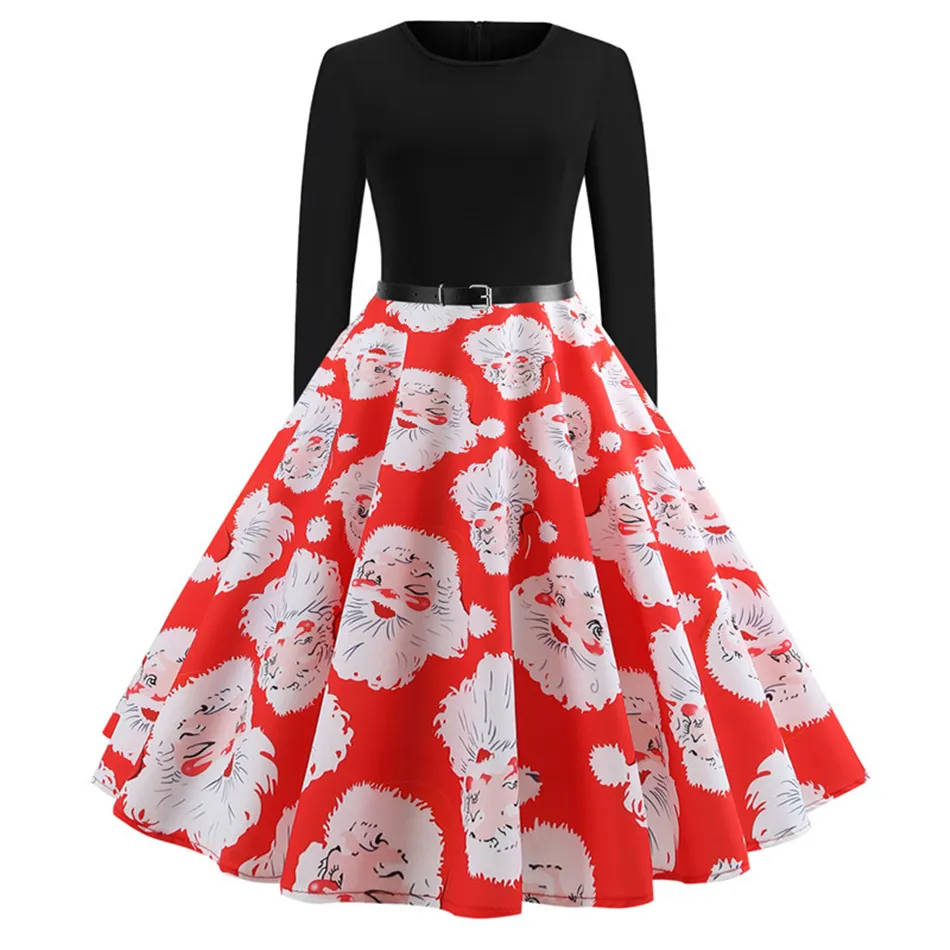 Vintage Retro Santa Christmas Dress For Women Wholesale Hepunrn Style Pin Up Swing Christmas Party Dress Midi With Long Sleeves Perfect For Autumn Winter Elegant Wear From Suiyuan99 14.58 In Bulk DHga...