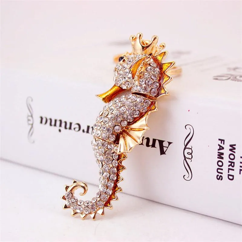 Sea Horse Pendant Keychain Holder Enamel Crystal Rhinestone Animal Fashion Car Key Chains Ring Charm Women bag Jewelry240h
