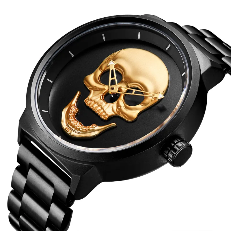 Skull Quartz Watch Rostfritt Stål Man Waterproof Watch Military Herrklocka Relogio Masculino