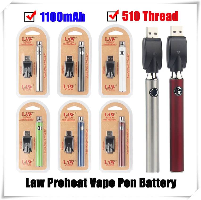 Law Preheat VV Batterie 1100 mAh Blister Package Kits O Pen Bud Touch Tension Variable Vape Avec Chargeur USB Sans Fil