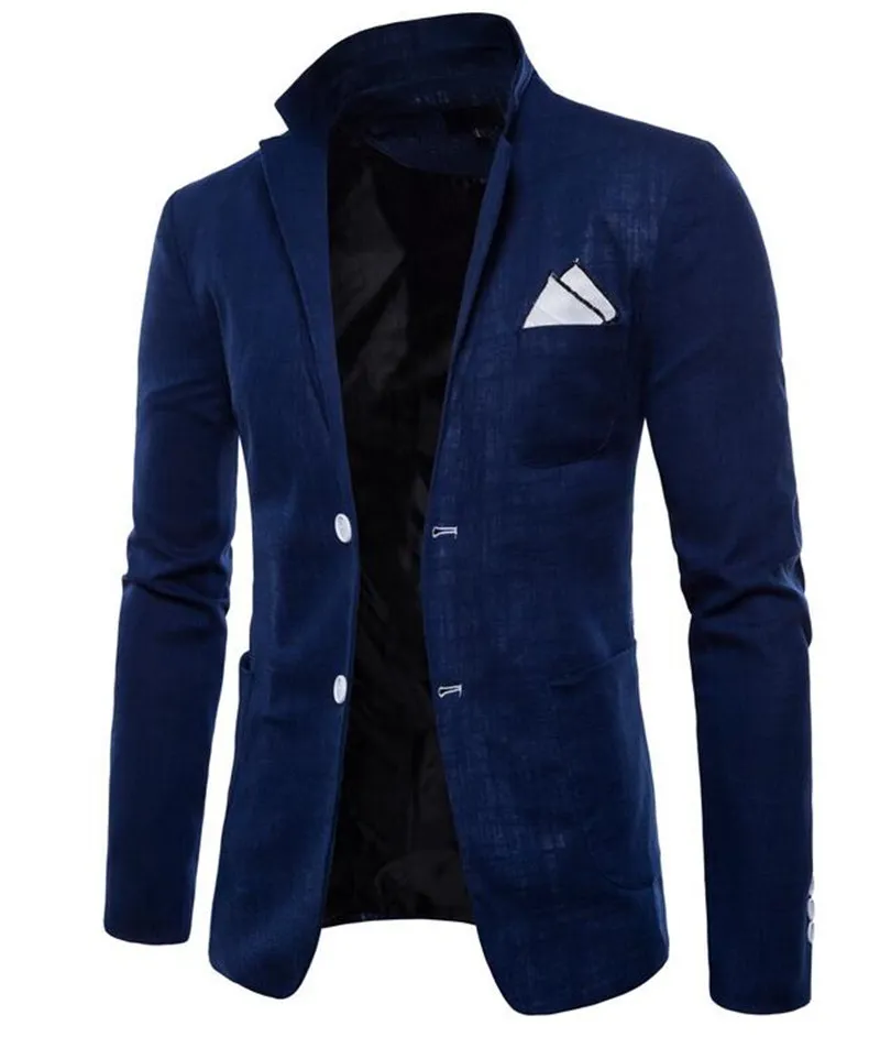 2019 New Arrival Men Blazer Jacket Navy Casuare Longleseve Nogched Collar Men Coat for Party Groom Wedding316d