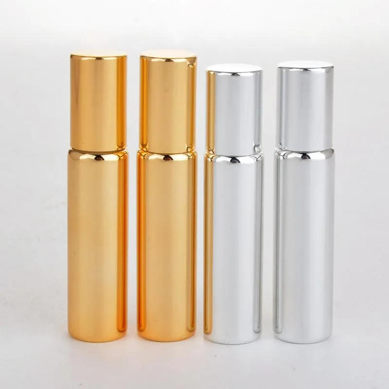 10 ml Guld / Silver / Svart Färg Metall Roller Parfymflaska för eteriska oljor Roll-on glass parfymflaskor