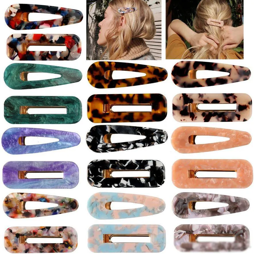 2 sztuk / zestaw Moda Geometryczne Hollow Akrylowe Klipy Włosów Snap Barrette Stick Hairpin Dla Kobiet Dziewczynki Biżuteria Prezent