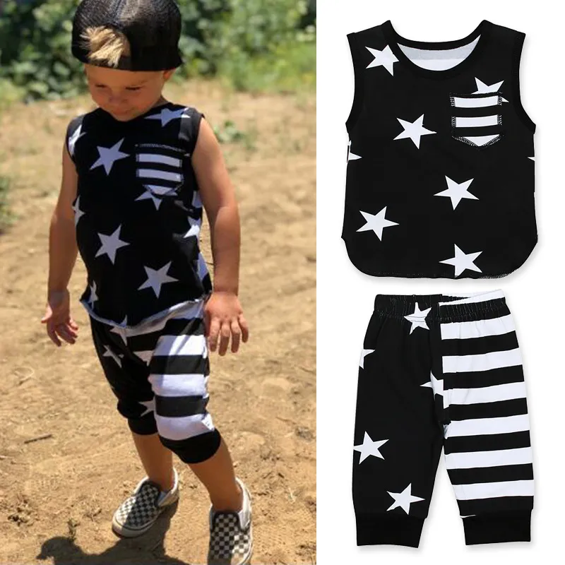 Designer Boys American Flag Outfit Set Star Stripe Tops And Pants For