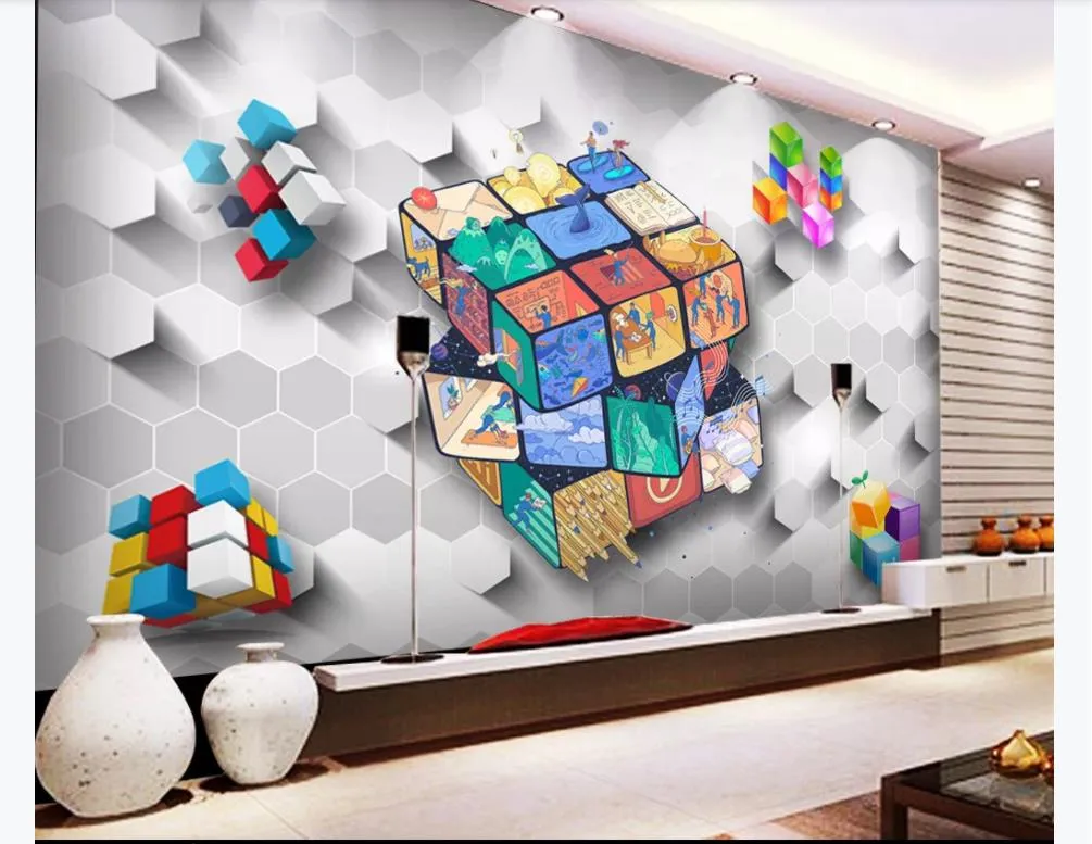 Bergantín Intentar Inactividad Tridimensional De Los Niños De Dibujos Animados 3D Cubo Demonio Bloque De  La Habitación De Los Niños De Fondo Mural Papeles De Pared Para Paredes 3D  Papel De Parede De 24,46 € | DHgate