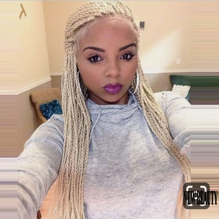 bleach blonde braided LaceFront wig with baby hair Amazon.com : Kalisa Platinum Blonde Double Braid Lace Front  main image 4