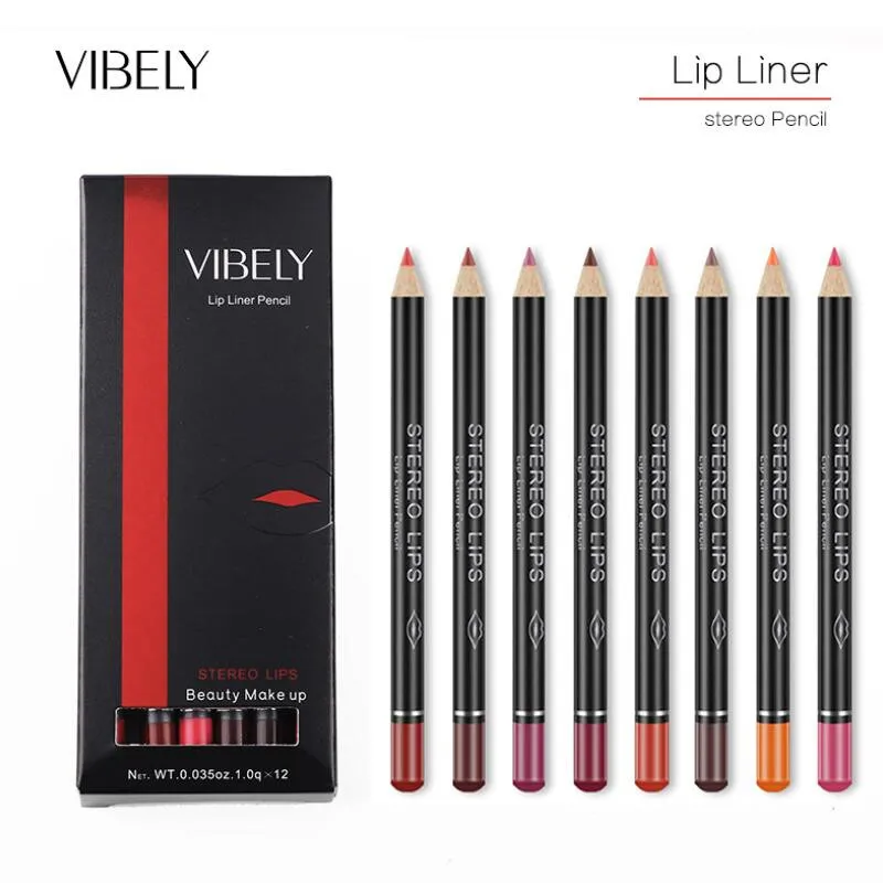 VIBELY 12 컬러 립 라이너 펜슬 매트 Lipliner 방수 부드러운 다채로운 실크 누드 립스틱 펜 안료 화장품을 지속