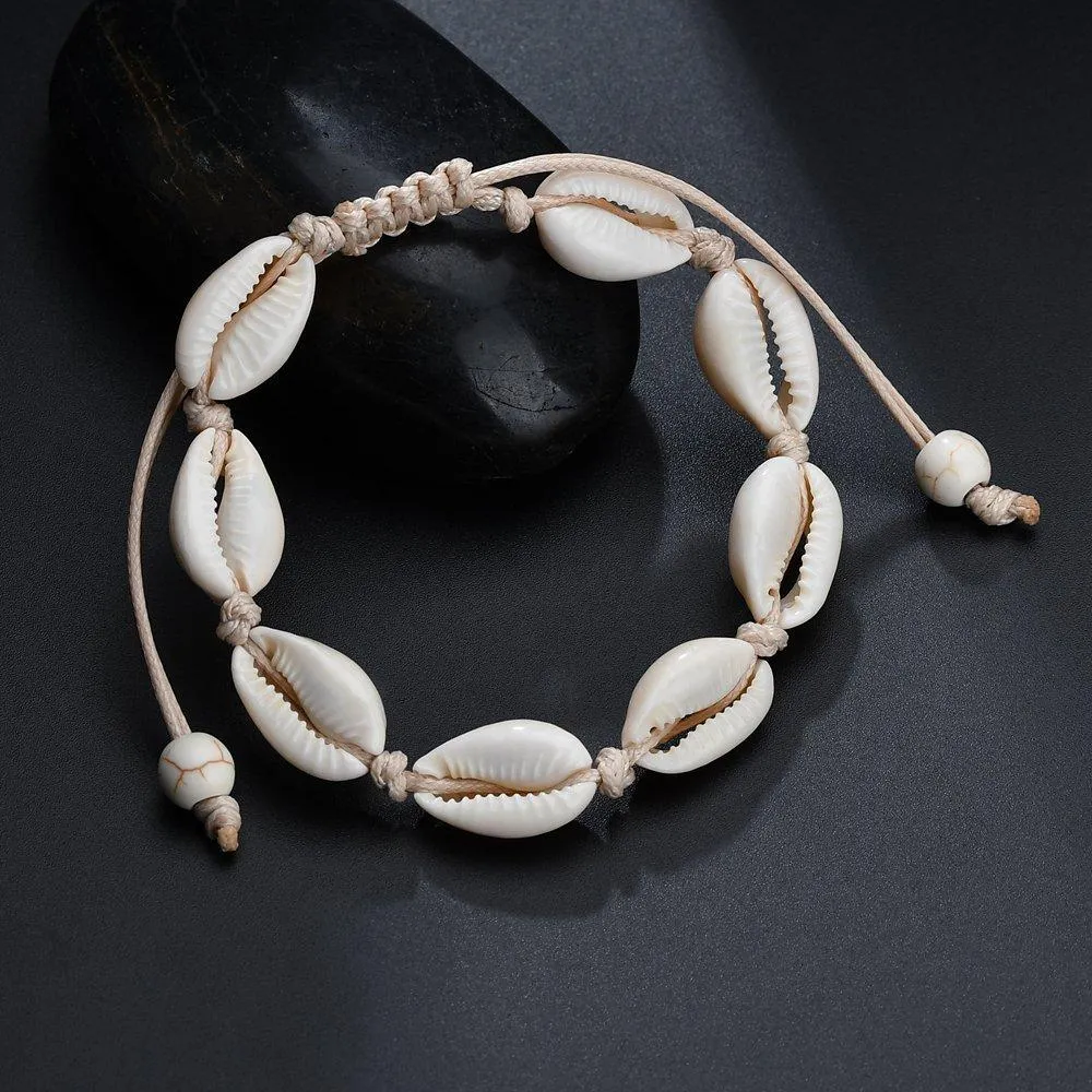 3 pezzi nero bianco boho naturale ragazze conchiglie braccialetti con ciondoli per le donne gioielli da spiaggia braccialetti di corda fatti a mano braccialetti regalo di gioielli