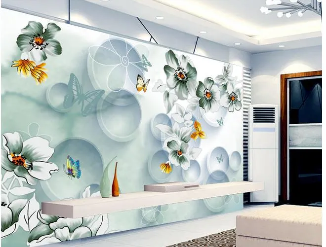 Papiers muraux Home Decor Designers Design Papillon Love Fleur Dream Fleur 3D Stéréo Cercle TV Mur de fond