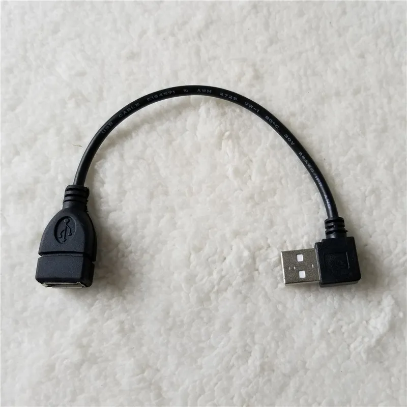 왼쪽 각도 방향 90도 USB 2.0 남성에서 여성 M/F 확장 데이터 동기화 전원 충전 케이블 코드 20cm