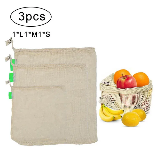 3Pcs Reusable Produce Bags for Fruit Vegetable Drawstring Cotton Mesh Potato Onion Storage Bags Home Kitchen Organizer Supplies DLH038