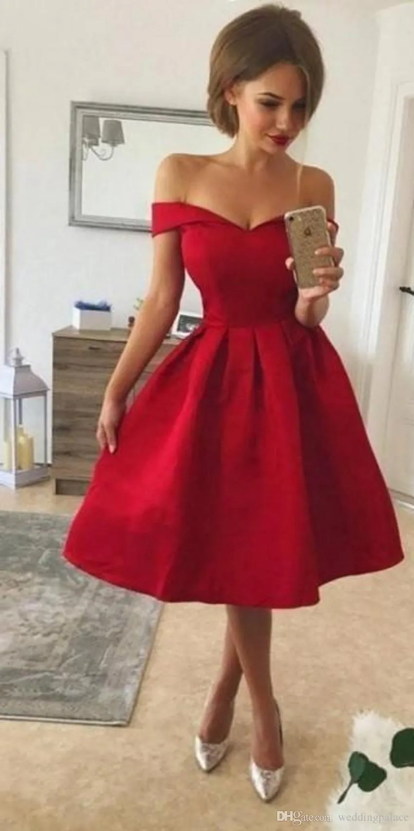 red off shoulder dress