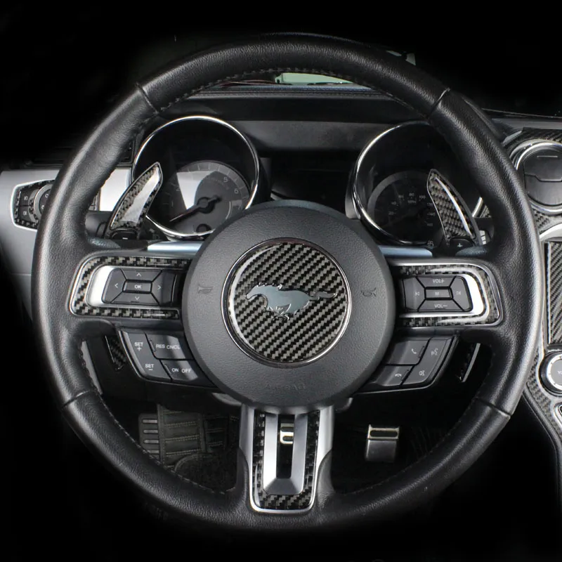Karbon Fiber Direksiyon Amblem Dekorasyon Yüzük Çıkartmalar Logo Çıkartmaları Oto Aksesuarları Ford Mustang 2015-2019 için Araba Styling