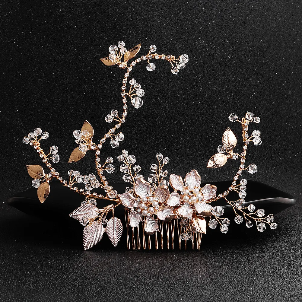 High-quality Alloy flowers branches hair comb pearls Jewelry Rhinestone Accessories Gift Wedding Bride Daily High-end handmade JCH236