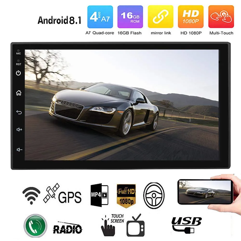 Auto Audio Stereo Android12 Double DIN GPS Navigation Bluetooth Sprachlenkradsteuerung Voller Touchscreen 7 Zoll Receiver Mirror Link Backup -Kamera