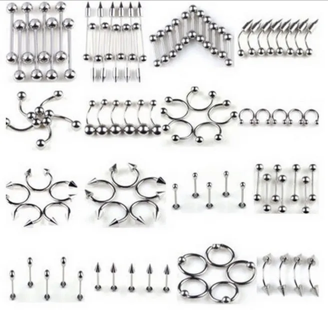 Acciaio inossidabile 316L Navel Tongue Lip Nails Naso Viti Capezzolo Orecchio Sopracciglio Anelli Borchie Multiuso Body Piercing Gioielli Misti 85 pezzi / set