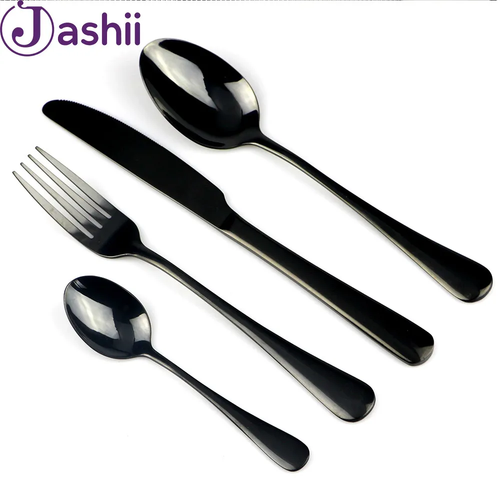 JASHII Black Chinese Style Luxury Dinner Set Travel Cutlery 4Pcs/Set Stainless Steel Dinner Knife Fork Scoops Tableware Sets C18112701