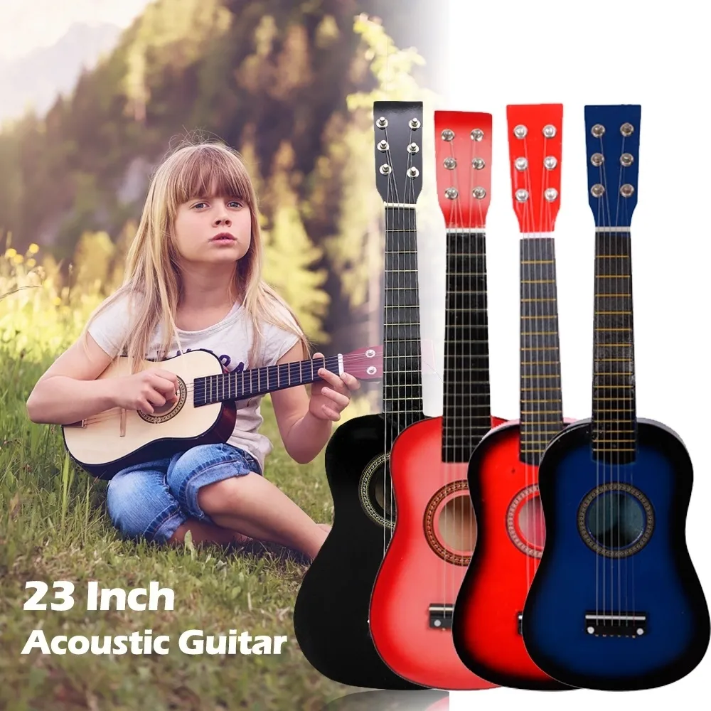 23 tums röda gitarrbeginnare övar akustiska gitarrer med plocka 6 sträng för barn barn musikinstrument