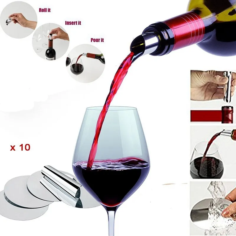 Set Foldable Wine Pourers Rotary Tools Silver Drop Stop Pouring Disk