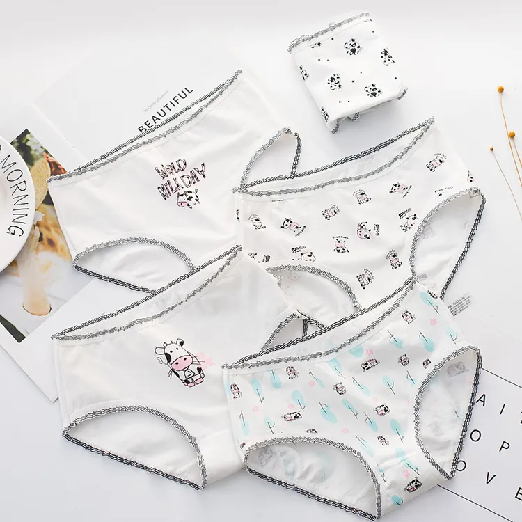 Set Of 5 Cotton Briefs For Baby Girls Cute Cow Design, Teenage Kawaii  Panties, Shorts, Underwear Clothes From Qqly, $16.1