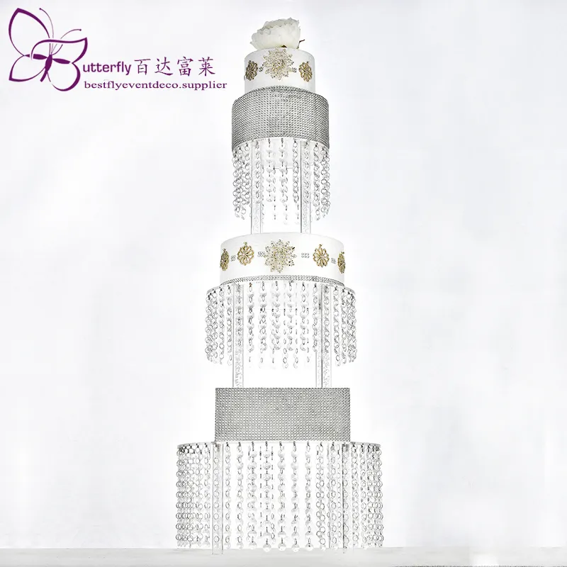 Acrylic Cupcake Tower Stand 3 Tier Round with Hanging Crystal Beaded Chandelier Cake Stand wedding Party Cake Display Tower
