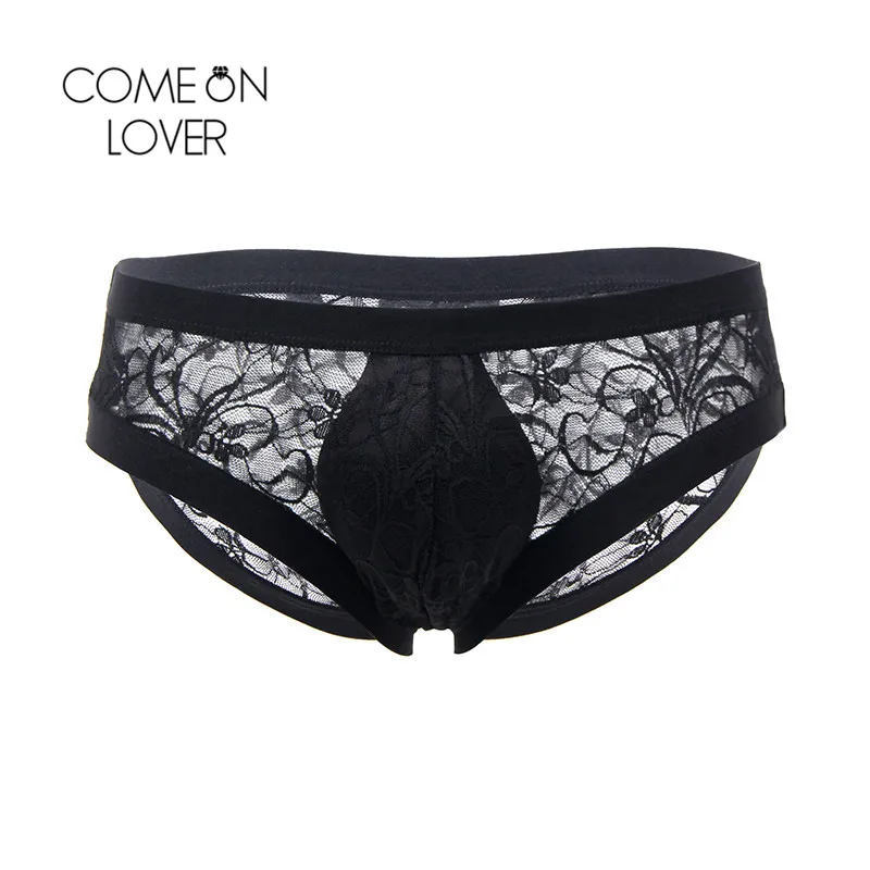 ComeLover Sexiga Lace Panties för män Låg Midja Blommor Transparent Briefs Bekväm Nylon XL Man Sexig Underkläder MPL070