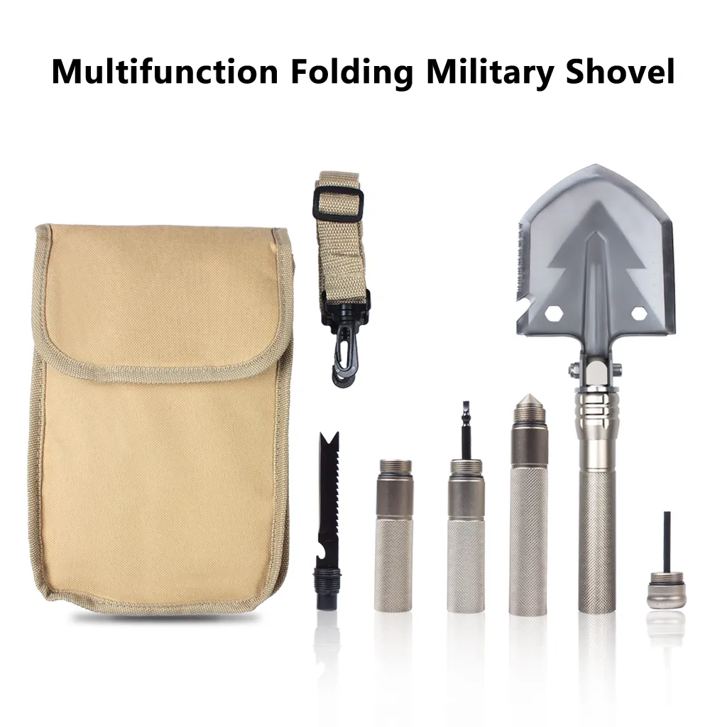 Multifunction Folding Military Shovel With Portable Nylon Bag Strong Detachable Tactical Outdoor Tool For Camping Hiking