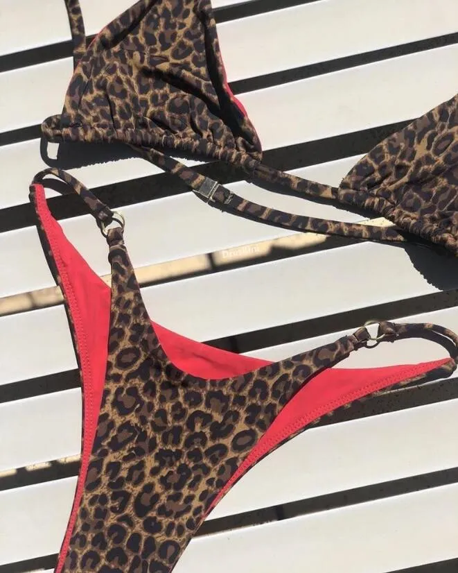 Womens High Waist Push Up Leopard Print Swimsuit, Sexy Bikini