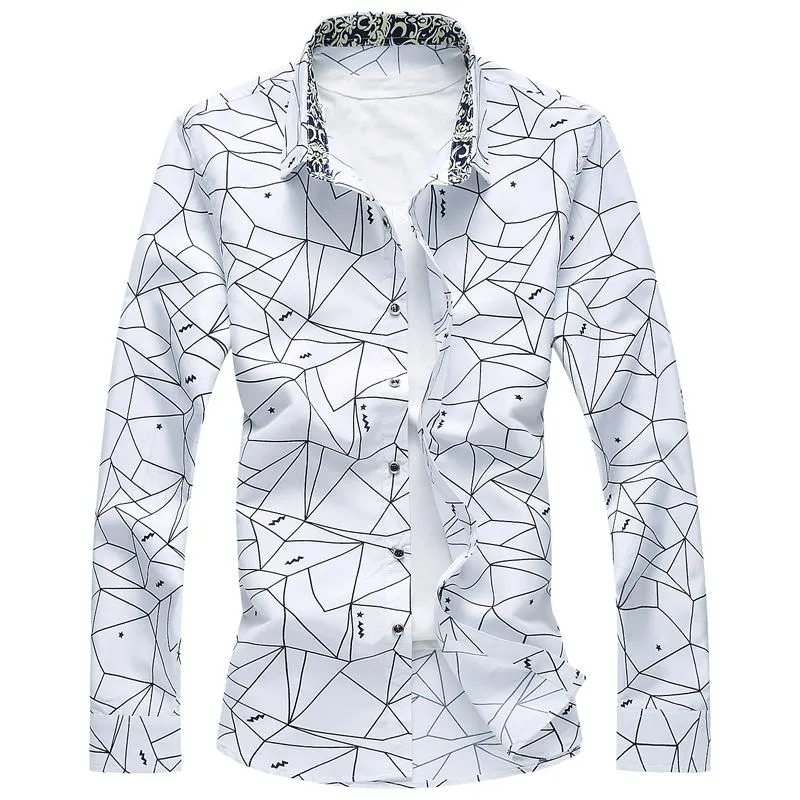 Tek Breasted içinde LONGBIDA Erkek Gömlek Sıcak Satış 7XL Tasarımcı Artı boyutu Gömlek Kaliteli Geometrik Ekose Uzun Kollu Elbise Gömlek