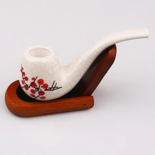 Hollow design of 120 mm plum-blossom pattern ceramic pipe with light weight and non-ironing hand porcelain pipe