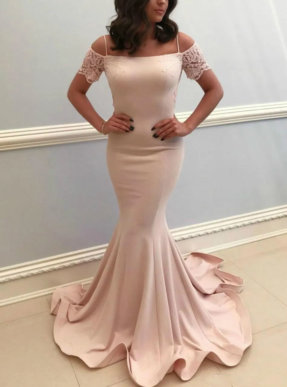 chinese dress ladies Trumpet/Mermaid Off the Shoulder Sweep Train Satin Prom Dresses – KOREYILA main image 1