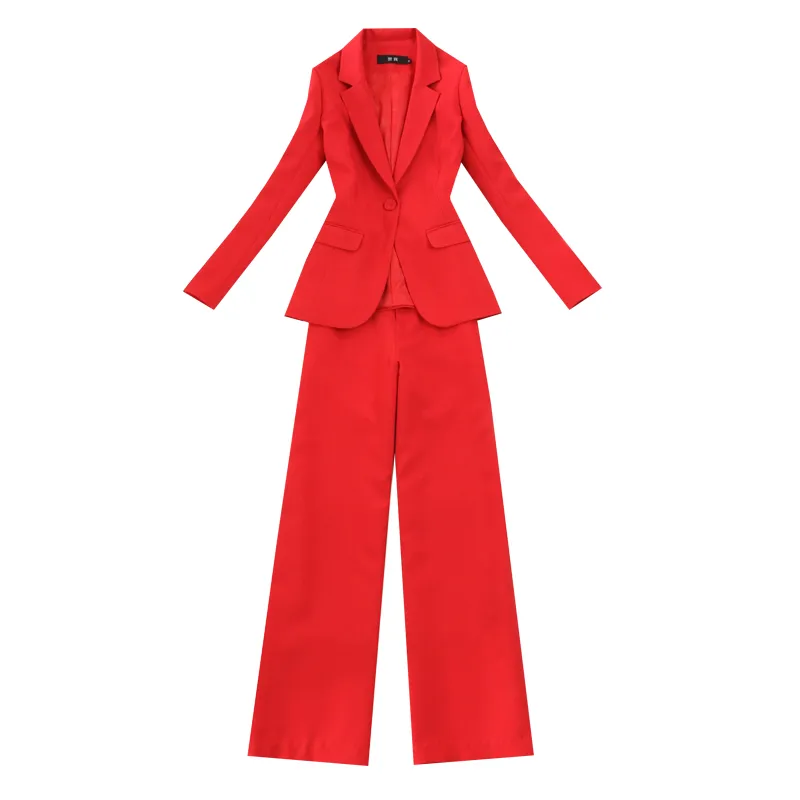 New Blue Red Pant Suits Fashion Blazer Suits Womens Suit Jacket Wide Leg  Pants Two Sets Business Professional Suit Trousers From Alluring, $144.05